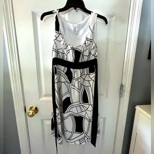 Charlotte Russe black and white dress with attached black belt tie, size S